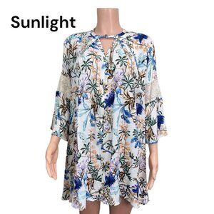 Umgee Women SZ Small -Tunic Top Blouse Dress Floral Oversized Bell Sleeve-Lace